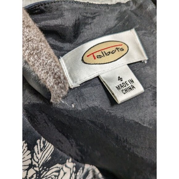 Talbots Dress Womens 4 Roses Boho Floral Black White Cotton Stretch Pockets - Picture 9 of 16